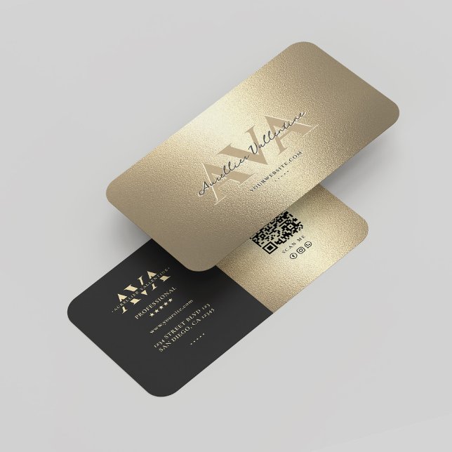 Carte De Visite Monogramme professionnel Elegant Black Gold (Modern Monogram Professional Elegant Black Gold Business Card
)