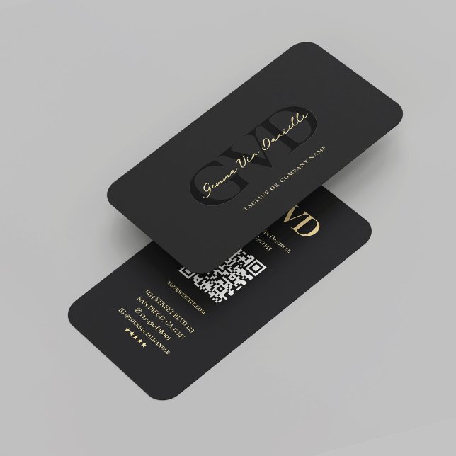 Carte De Visite Monogramme professionnel Elegant Black Gold (Modern Monogram Professional Elegant Company Marketing QR Code Black Gold Business Card
)