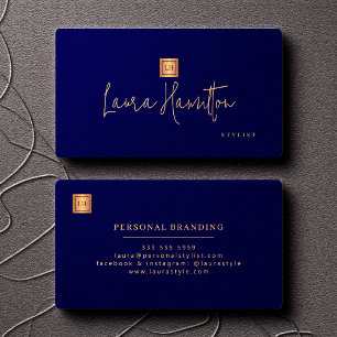 Carte De Visite Monogramme professionnel élégant bleu marine or
