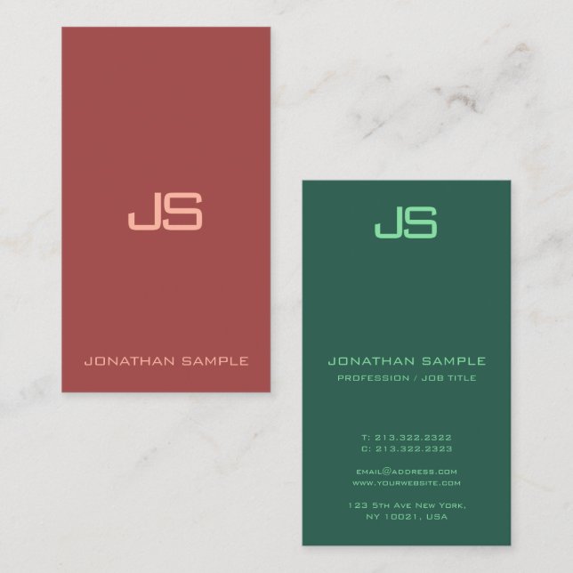 Carte De Visite Monogramme professionnel élégant Vertical Moderne (Devant / Derrière)