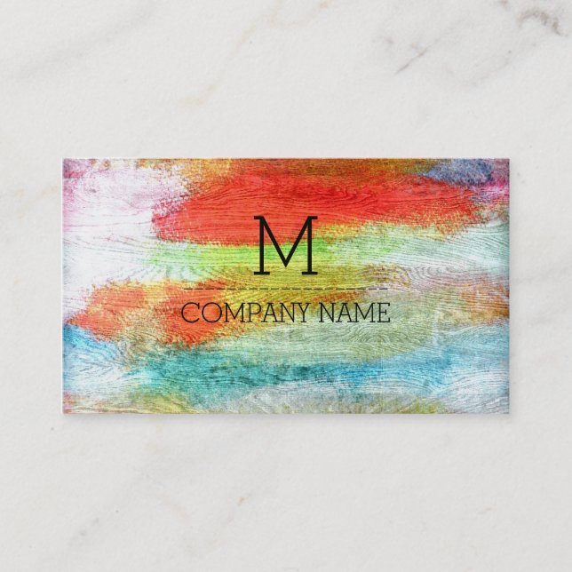 Carte De Visite Monogramme professionnel en bois moderne coloré #2 (Devant)