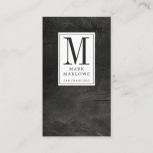 Carte De Visite Monogramme professionnel en cuir noir détendu