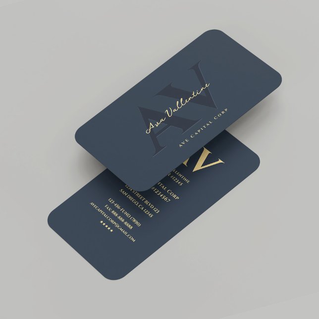 Carte De Visite Monogramme professionnel moderne bleu foncé (Modern Professional Monogram Dark Blue Business Card
)