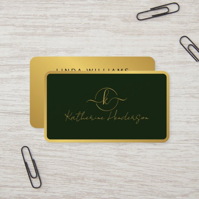 Carte De Visite Monogramme Professionnel Moderne Dusky Gold Foil (Devant/Arrière en situation)