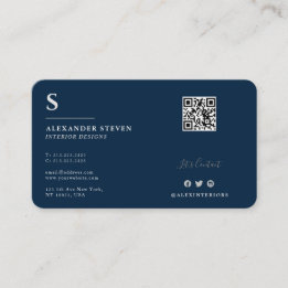 Carte De Visite Monogramme professionnel QR Planin Navy Blue