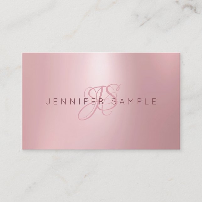Carte De Visite Monogramme professionnel Rose Gold Simple (Devant)