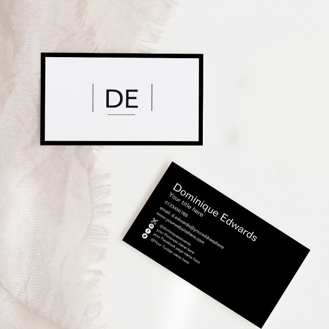 Carte De Visite Monogramme professionnel Simple Noir Médias sociau (Créateur téléchargé)