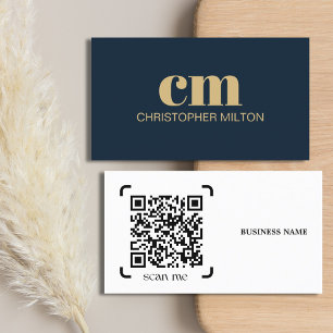 Carte De Visite Monogramme QR code gras moderne Consultant Bleu Ma