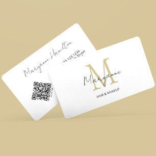 Carte De Visite Monogramme QR Code Or blanc