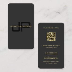 Carte De Visite Monogramme QR Code Personnalisé Modèle Noir Et Or