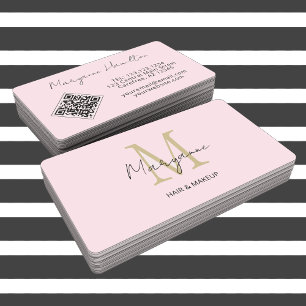 Carte De Visite Monogramme QR Code rose
