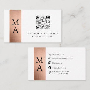 Carte De Visite Monogramme QR Code Rose Gold Foil