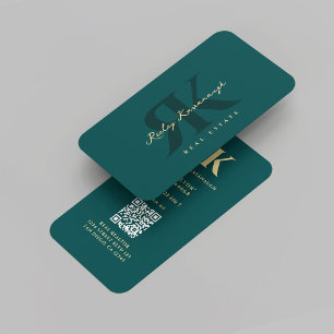 Carte De Visite Monogramme R K foncé Turquoise