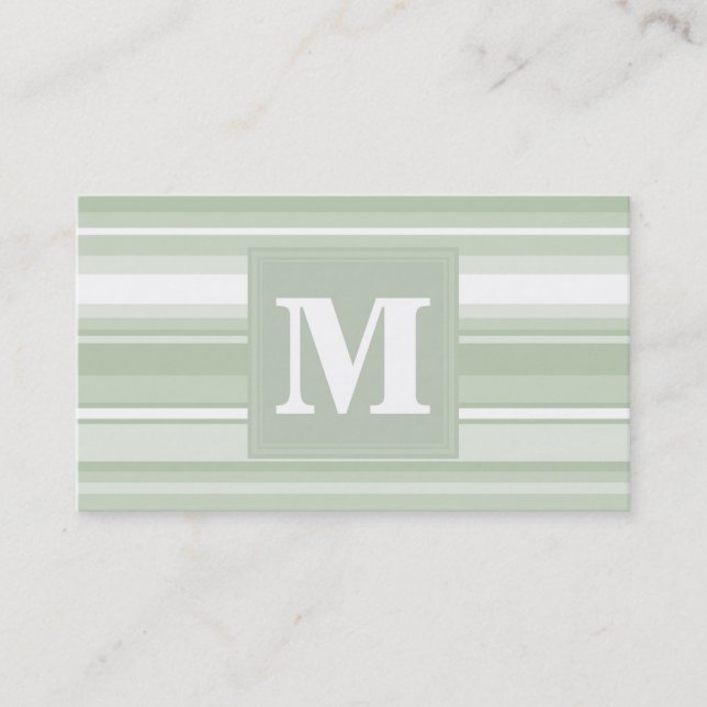 Carte De Visite Monogramme rayures vert pâle (Devant)