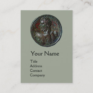 Carte De Visite MONOGRAMME ROMAIN ANTIQUE BRONZE MEDALLION, gris
