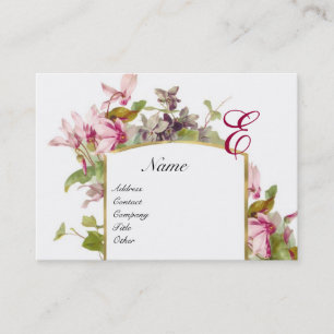Carte De Visite MONOGRAMME ROMANTIQUE, blanc vert rose de