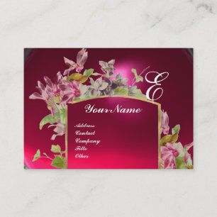 Carte De Visite MONOGRAMME ROMANTIQUE,Cyclamens rose vert blanc