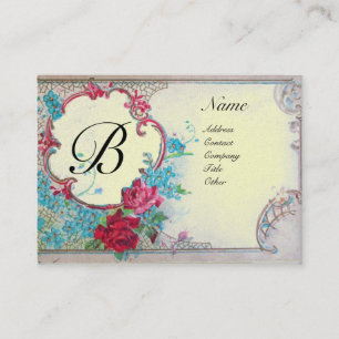 Carte De Visite MONOGRAMME ROMANTIQUE, papier métallique platine,