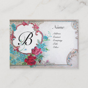 Carte De Visite MONOGRAMME ROMANTIQUE, papier métallisé platine, a