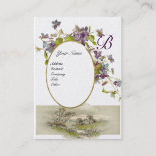 Carte De Visite MONOGRAMME ROMANTIQUE, VIOLET vert violet argent