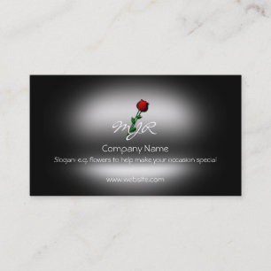 Carte De Visite Monogramme, Rose à tige unique, effet métallique