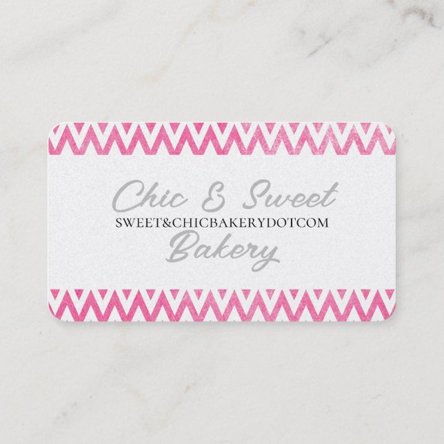 Carte De Visite Monogramme rose blanc Chevron (Dos)