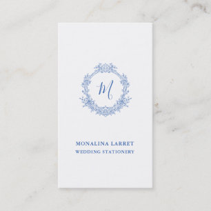 Carte De Visite Monogramme Rose cadre bleu classique