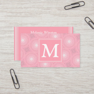 Carte De Visite Monogramme rose cercles motif
