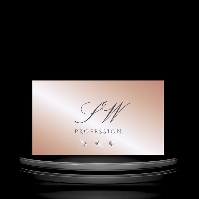 Carte De Visite Monogramme Rose de luxe en argent étincelant diama (Créateur téléchargé)