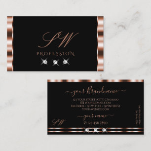 Carte De Visite Monogramme Rose de luxe or noir brillant diamants