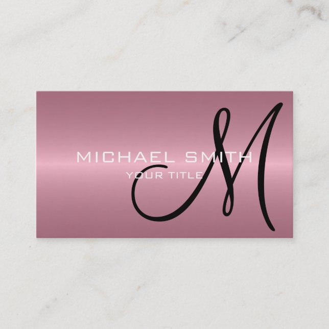 Carte De Visite Monogramme rose en métal d'acier inoxydable (Devant)