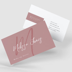 Carte De Visite Monogramme rose mauve Élégant initial minimaliste