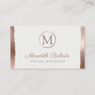 Carte De Visite Monogramme rose Or brossé Métal Blanc Cadre