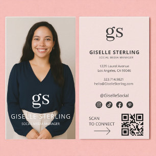 Carte De Visite Monogramme rose vif Photo Médias sociaux Code QR