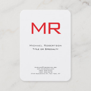 Carte De Visite Monogramme rouge blanc minimaliste