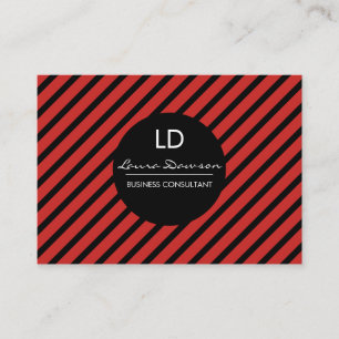 Carte De Visite Monogramme rouge lisse Cercle et rayures