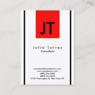 Carte De Visite Monogramme rouge noir blanc moderne et tendance