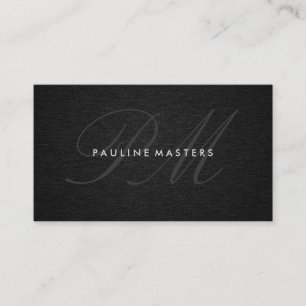 Carte De Visite Monogramme Script Corporate Minimal Linen noir