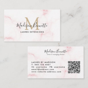 Carte De Visite Monogramme simple en marbre rose clair
