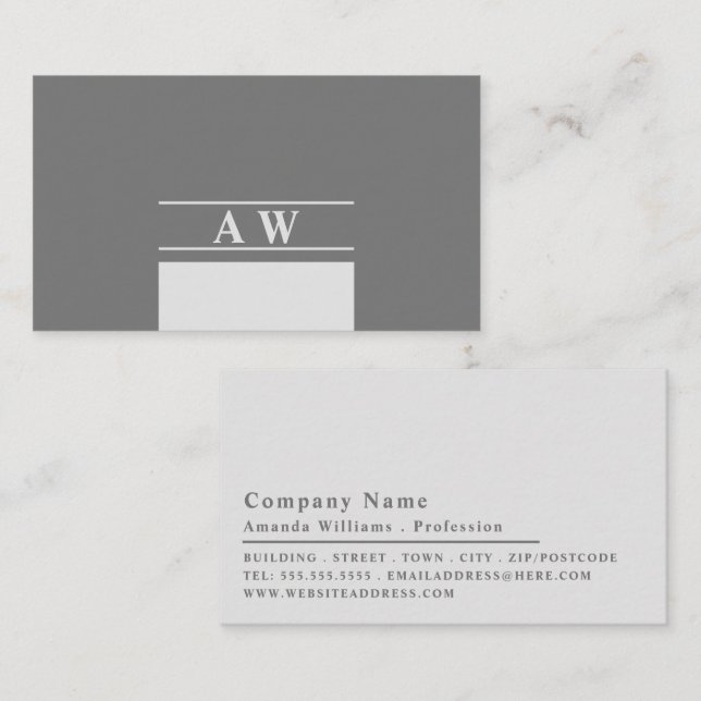 Carte De Visite Monogramme simple, minimaliste (Devant / Derrière)