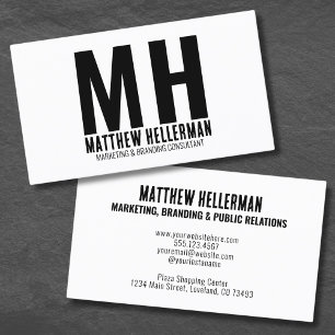 Carte De Visite Monogramme Simple Moderne Professionnel Noir Blanc