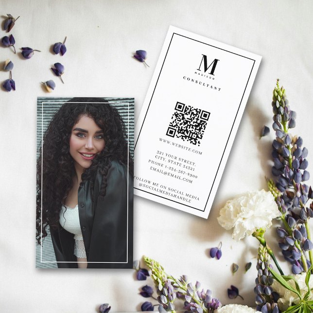 Carte De Visite Monogramme simple photo professionnelle (Professional Full Photo Simple Monogram Business Card)