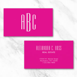 Carte De Visite Monogramme simple trois lettres rose chaud et blan