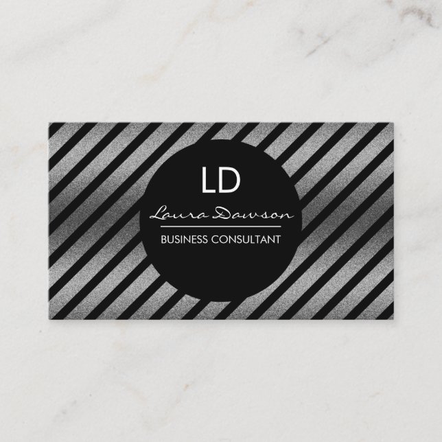 Carte De Visite Monogramme Sliver Glamor Cercle et rayures (Devant)
