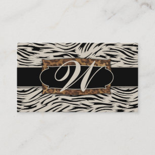 Carte De Visite Monogramme sophistiqué de zèbre de la jungle 311