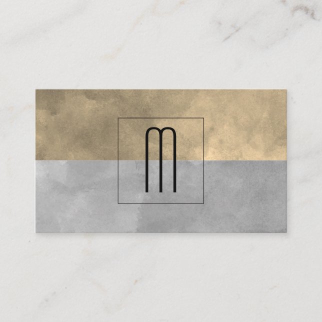 Carte De Visite Monogramme Sophistiqué Sepia Gris Blocs de couleur (Devant)