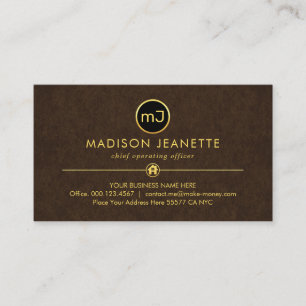 Carte De Visite Monogramme sur un marron luxueux grunge