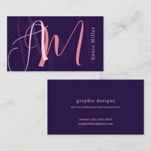 Carte De Visite Monogramme surdimensionné violet pourpre pour elle