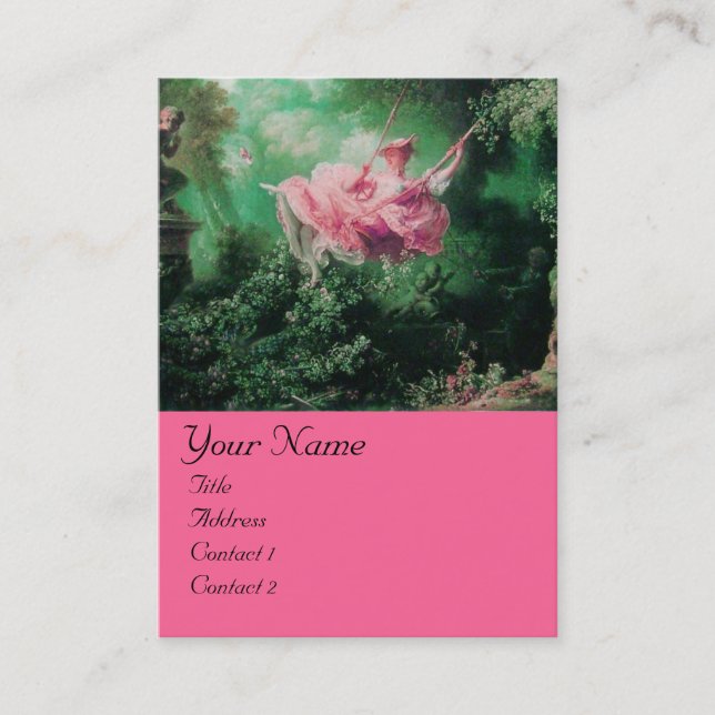 Carte De Visite MONOGRAMME SWING, Vert rose Fuchsia (Devant)