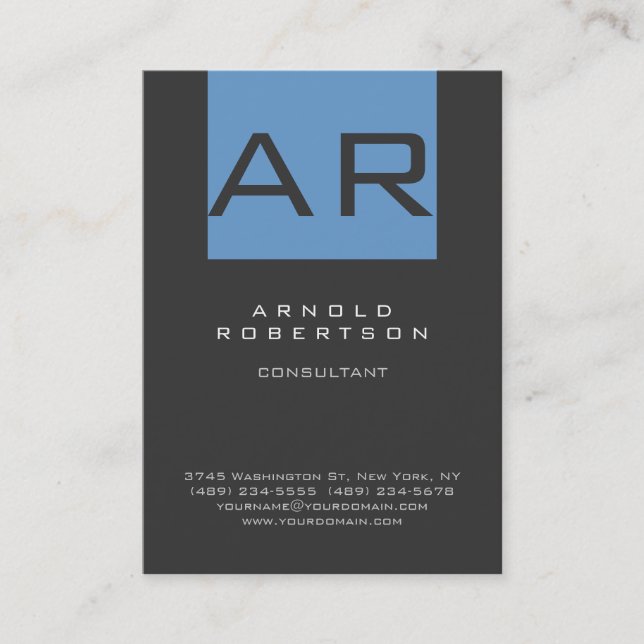 Carte de visite Monogramme tendance bleu élégant (Devant)